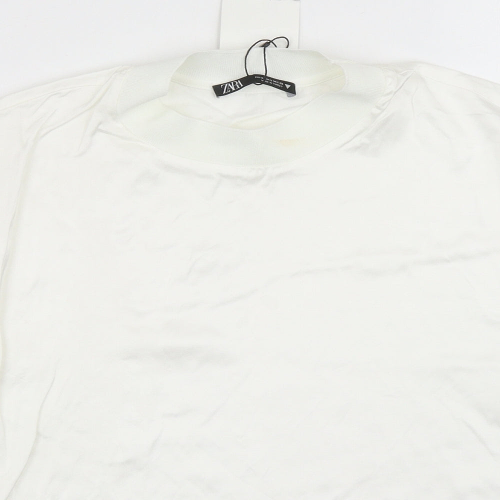 Zara Womens White Viscose Basic Blouse Size S Mock Neck