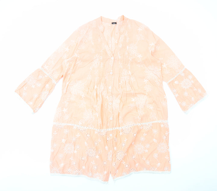 Preworn Womens Pink Cotton Shift Size L V-Neck Button
