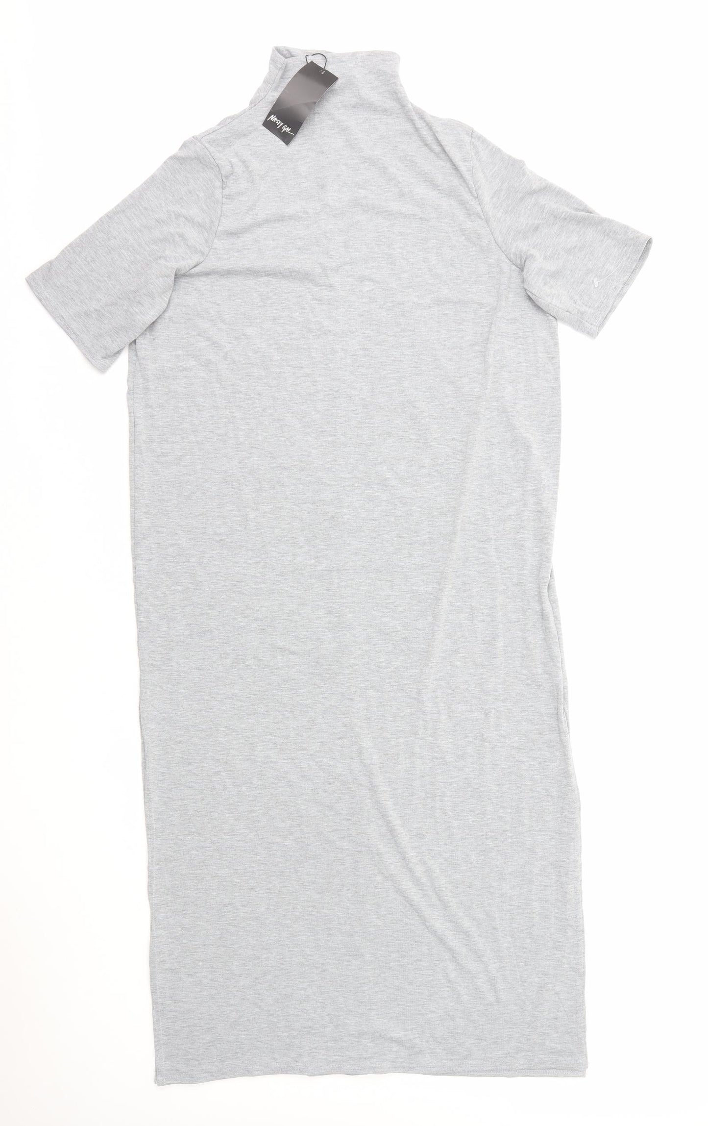 Nasty Gal Womens Grey Viscose T-Shirt Dress Size 12 Mock Neck Pullover