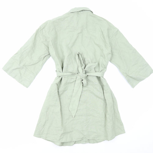 Zara Womens Green Cotton Shirt Dress Size XS Collared Button
