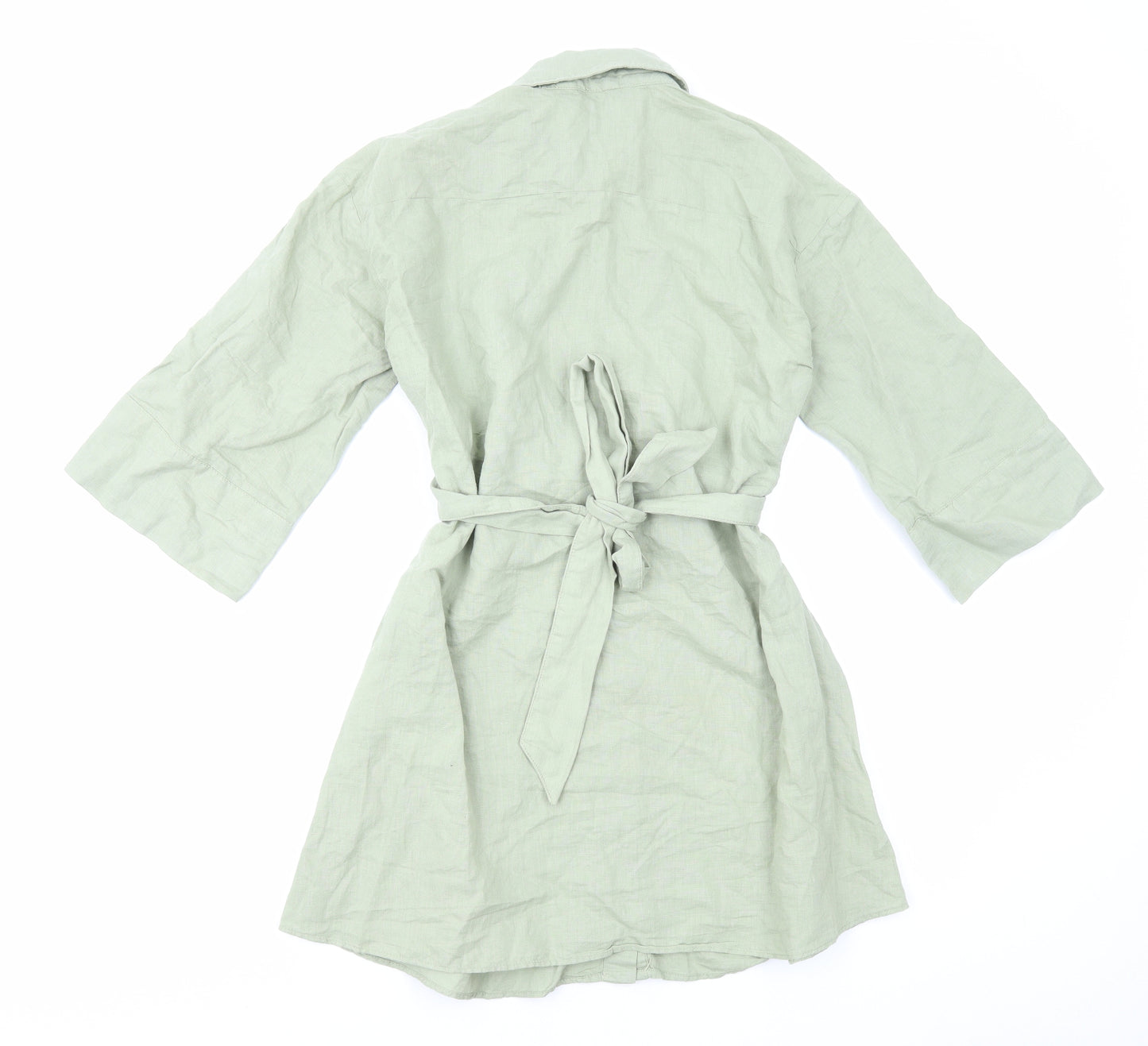 Zara Womens Green Cotton Shirt Dress Size XS Collared Button