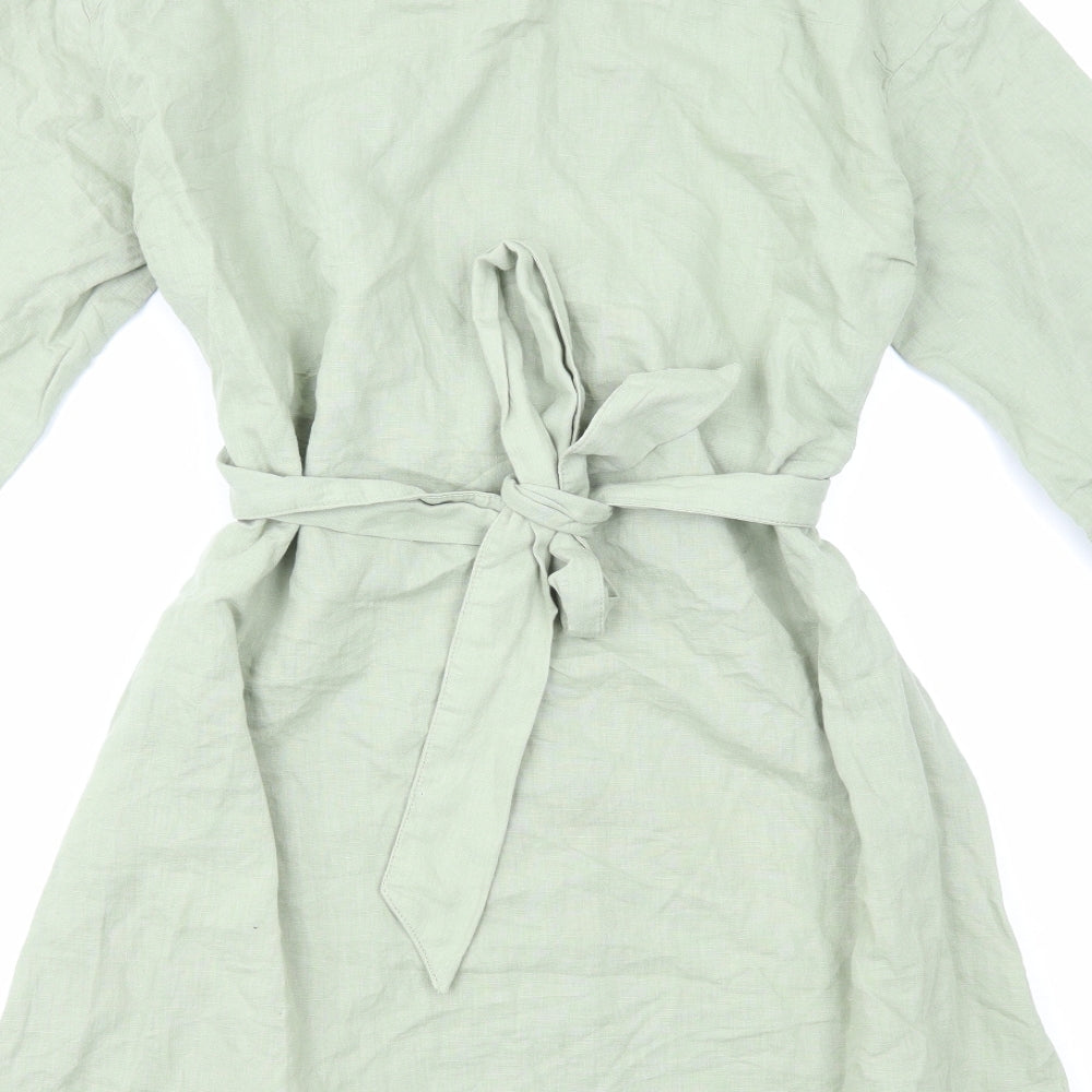 Zara Womens Green Cotton Shirt Dress Size XS Collared Button
