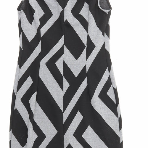 Principles Womens Black Geometric Polyester A-Line Size 12 Mock Neck Zip