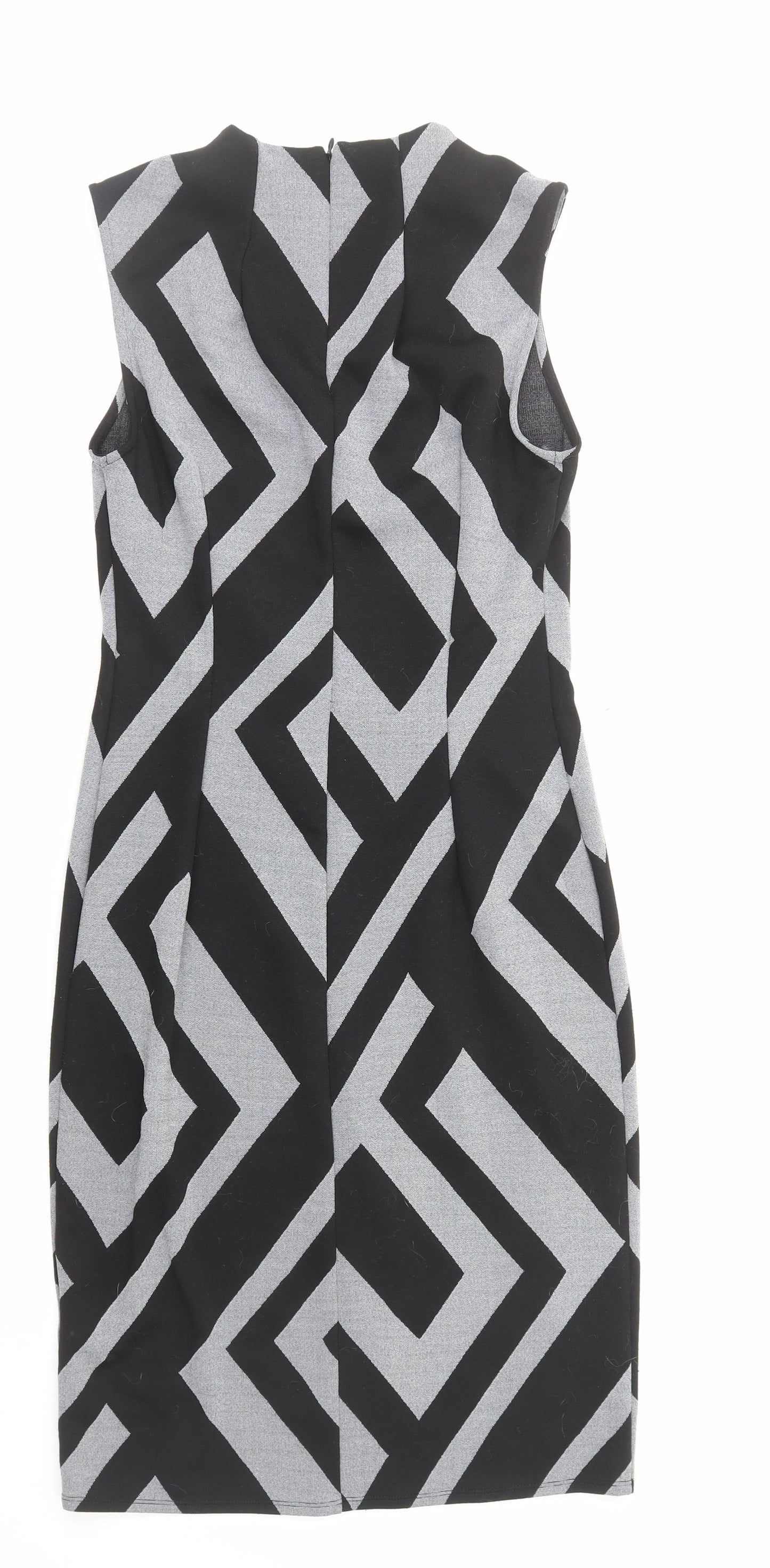 Principles Womens Black Geometric Polyester A-Line Size 12 Mock Neck Zip