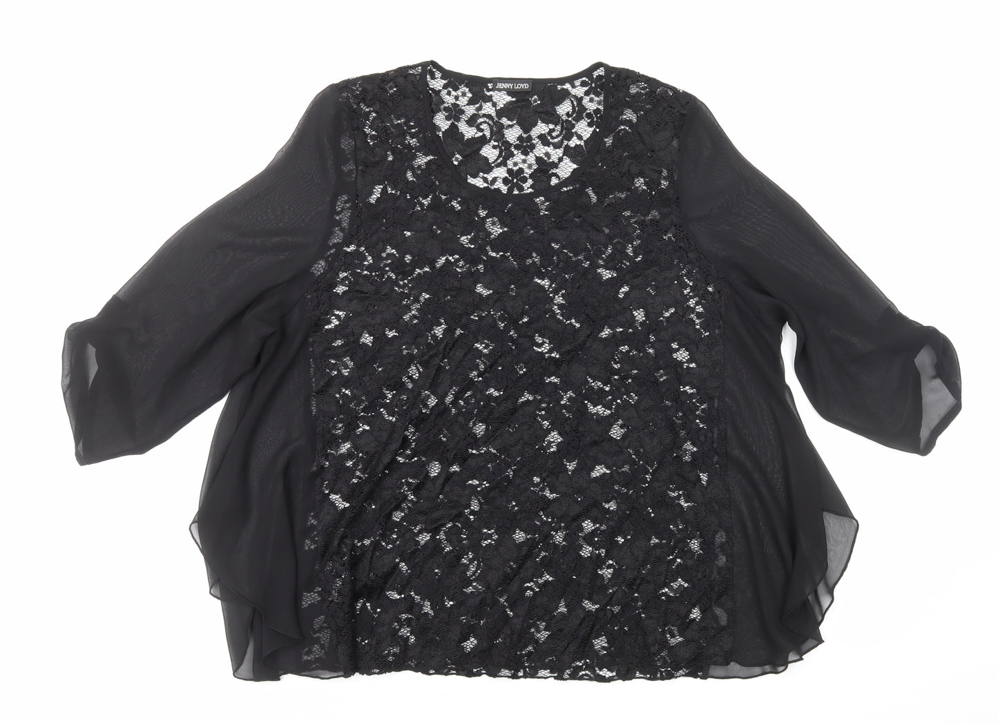 Jenny Lloyd Womens Black Floral Polyester Basic Blouse Size 16 Round Neck
