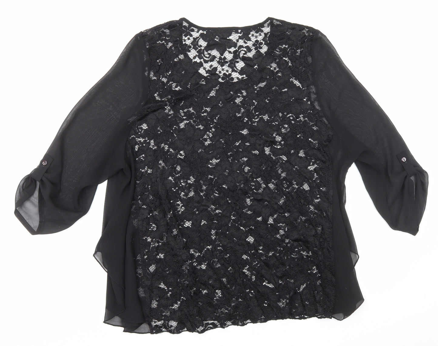 Jenny Lloyd Womens Black Floral Polyester Basic Blouse Size 16 Round Neck