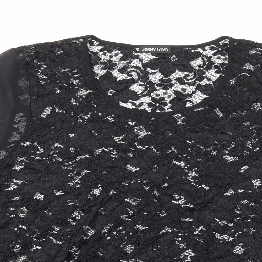 Jenny Lloyd Womens Black Floral Polyester Basic Blouse Size 16 Round Neck