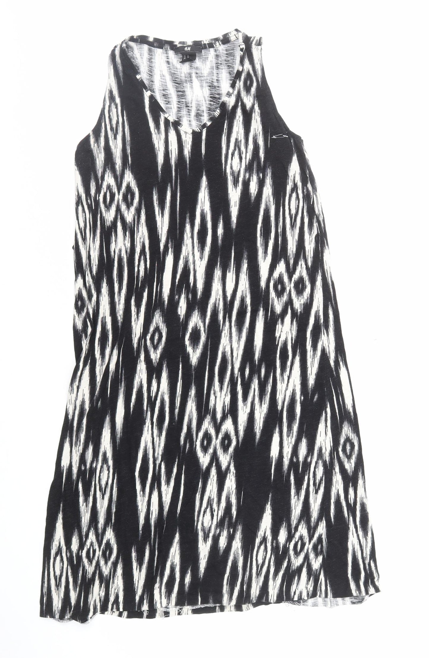 H&M Womens Black Geometric Polyester A-Line Size XS V-Neck Pullover