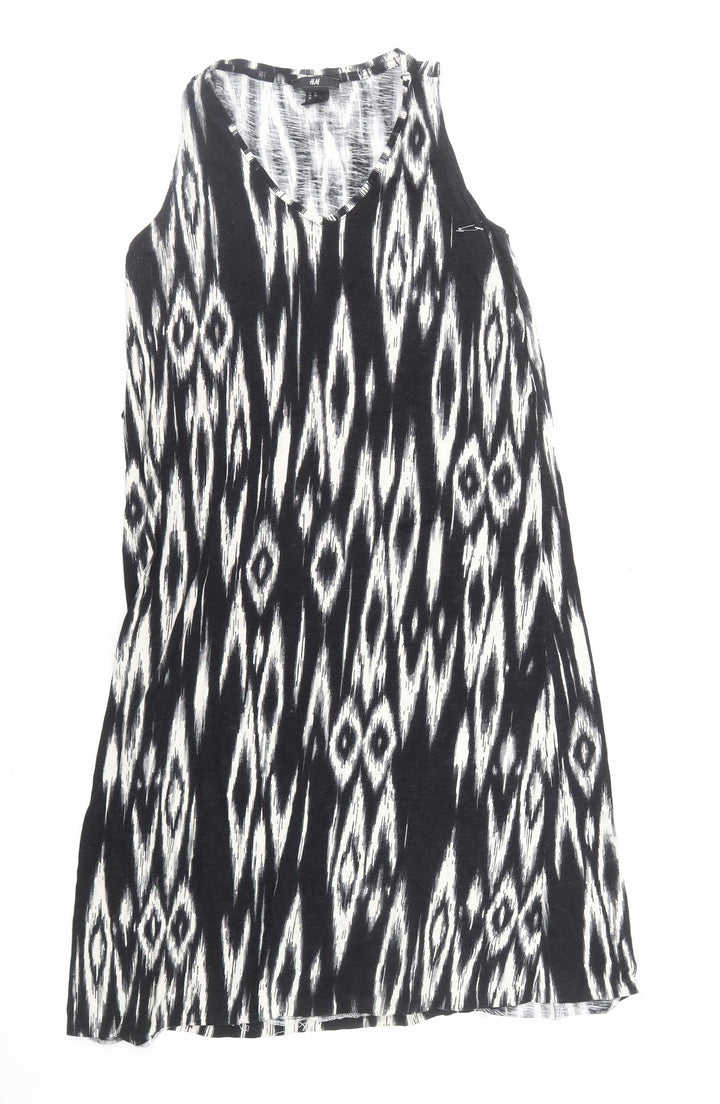 H&M Womens Black Geometric Polyester A-Line Size XS V-Neck Pullover