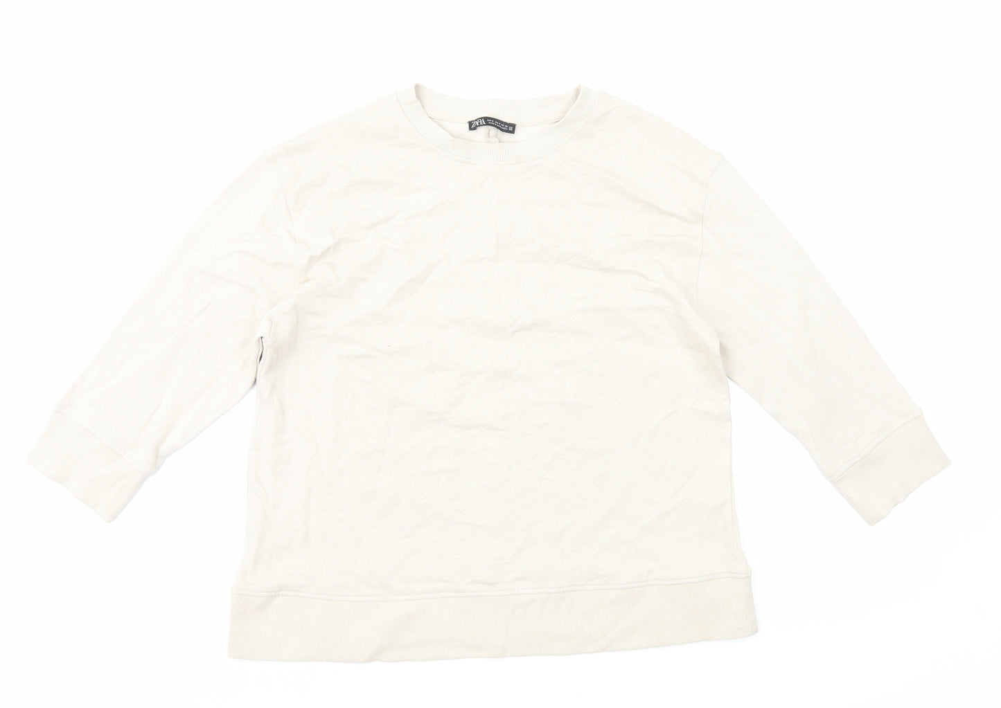 Zara Womens Beige Cotton Pullover Sweatshirt Size S Pullover