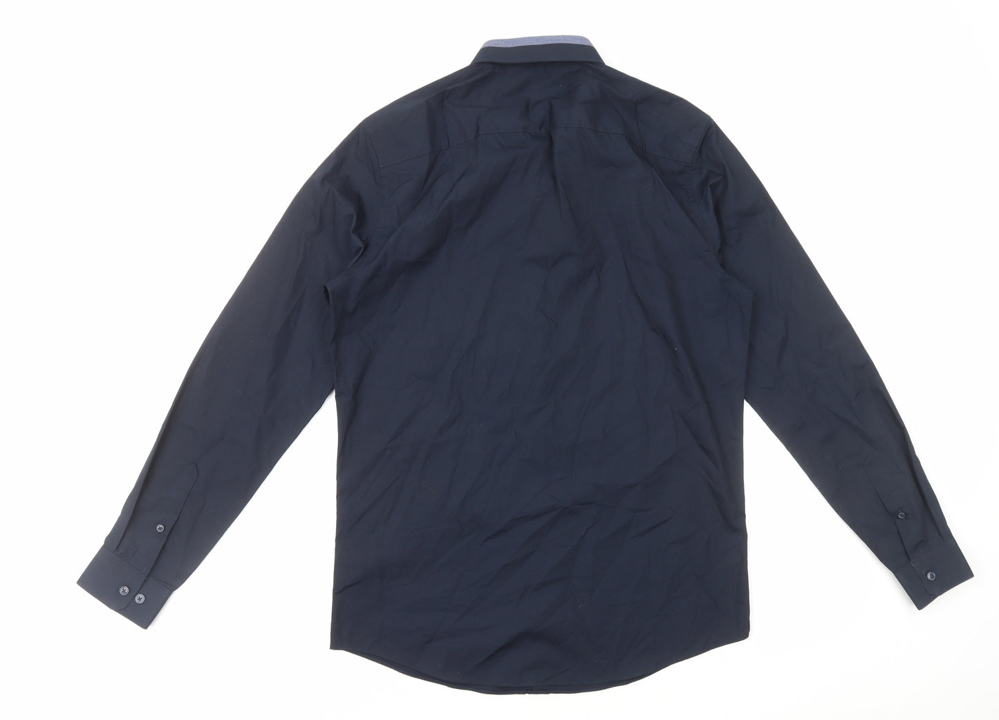 New Look Mens Blue Polyester Dress Shirt Size M Collared Button