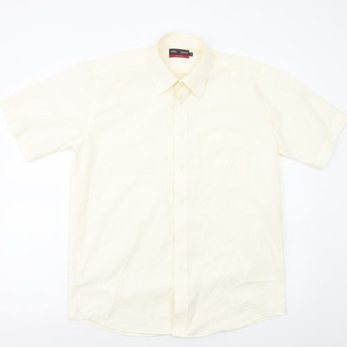 Marks and Spencer Mens Ivory Polyester Dress Shirt Size L Collared Button