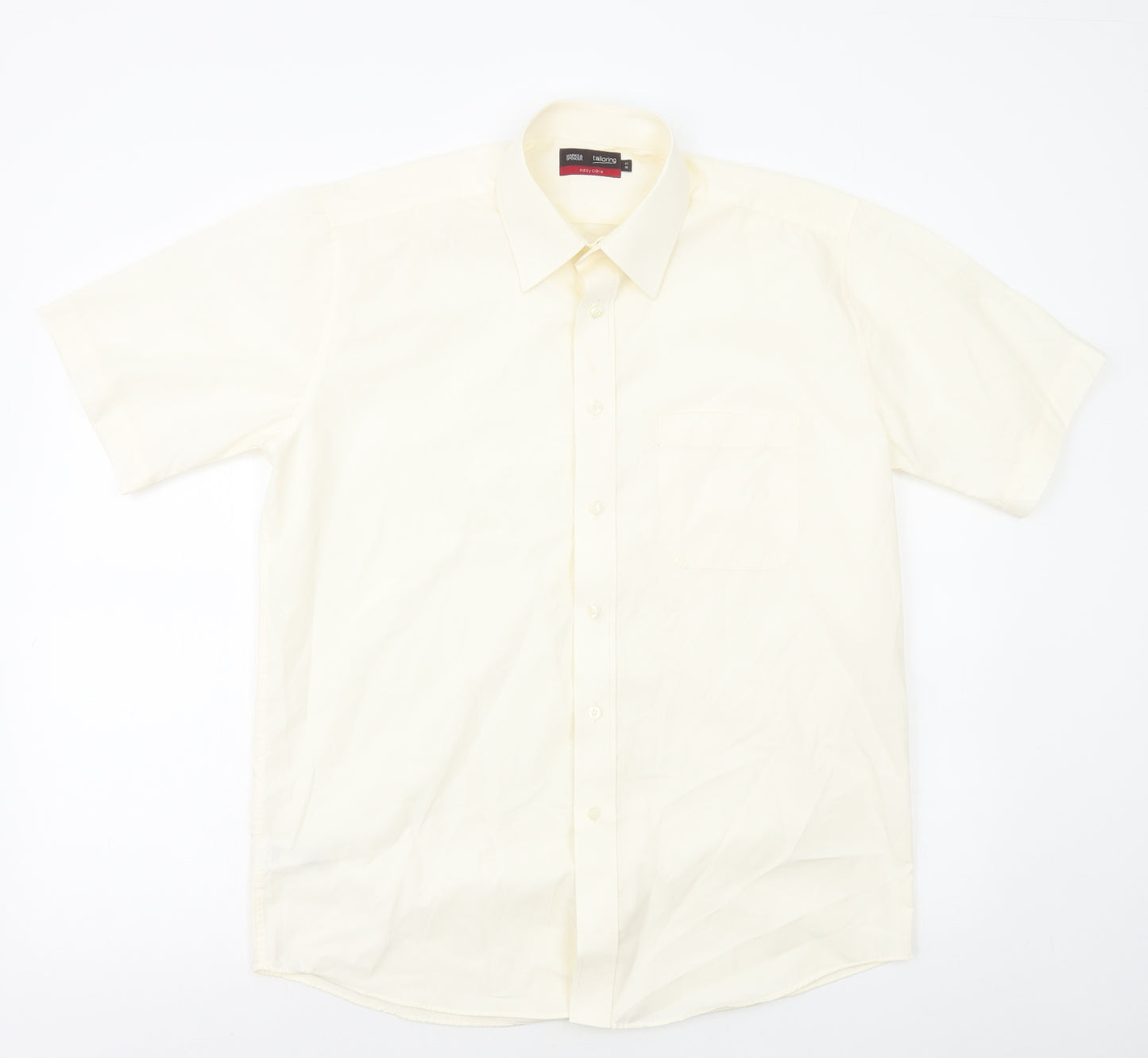 Marks and Spencer Mens Ivory Polyester Dress Shirt Size L Collared Button