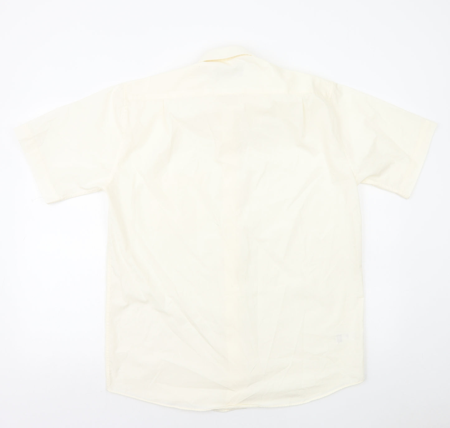 Marks and Spencer Mens Ivory Polyester Dress Shirt Size L Collared Button