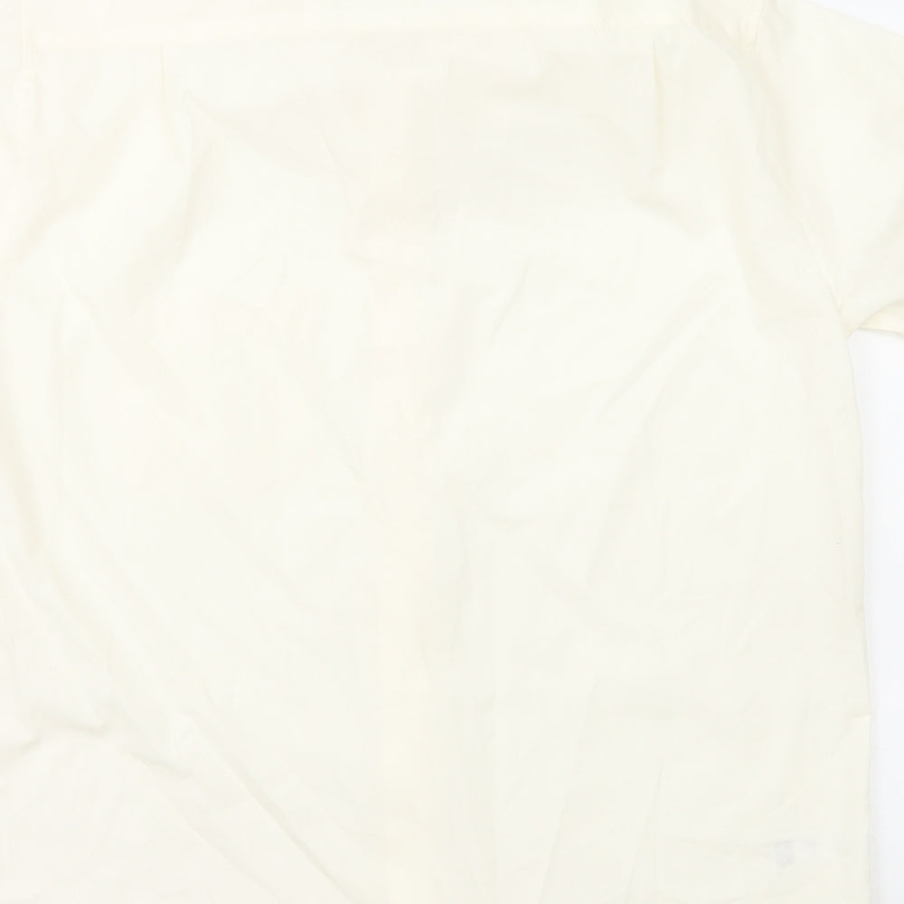 Marks and Spencer Mens Ivory Polyester Dress Shirt Size L Collared Button