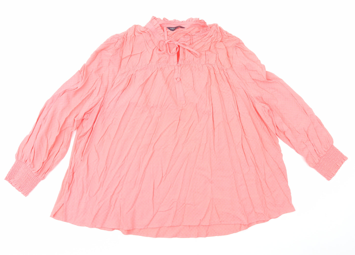 Marks and Spencer Womens Pink Viscose Basic Blouse Size 24 Round Neck - Neck Tie