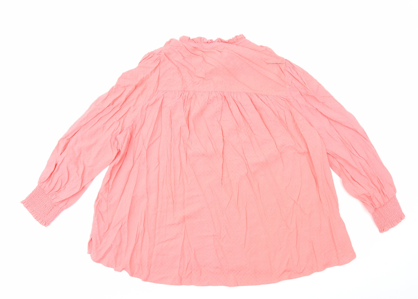 Marks and Spencer Womens Pink Viscose Basic Blouse Size 24 Round Neck - Neck Tie
