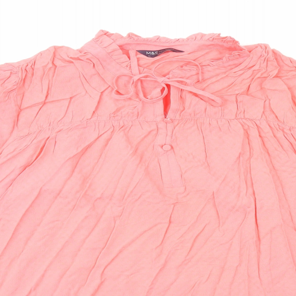 Marks and Spencer Womens Pink Viscose Basic Blouse Size 24 Round Neck - Neck Tie