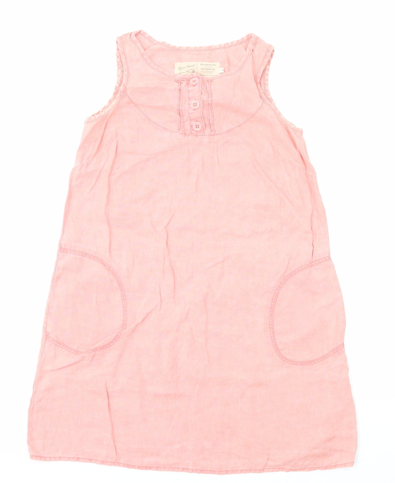 River Island Womens Pink Linen A-Line Size 8 Round Neck Pullover