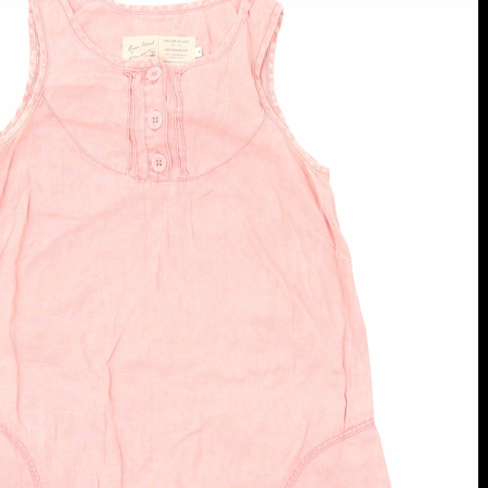 River Island Womens Pink Linen A-Line Size 8 Round Neck Pullover