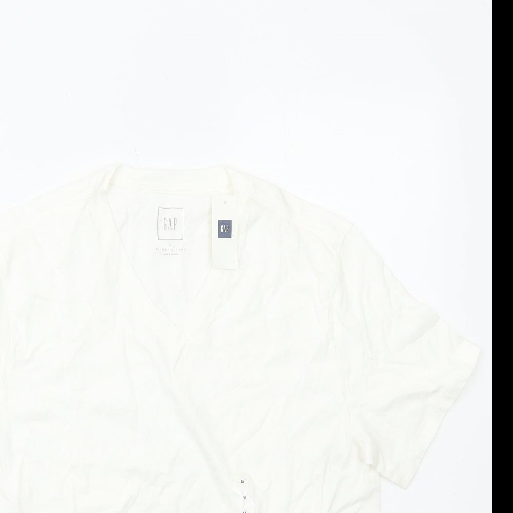 Gap Mens White Cotton T-Shirt Size M V-Neck