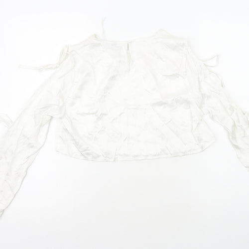 Bershka Womens White Polyester Cropped T-Shirt Size M Round Neck - Arm Cut Outs