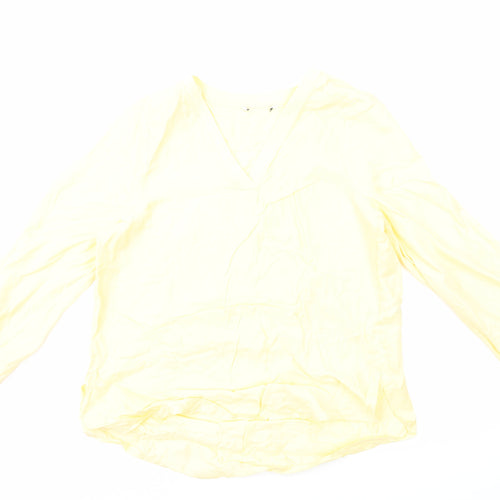 Marks and Spencer Womens Yellow Viscose Basic T-Shirt Size 14 V-Neck