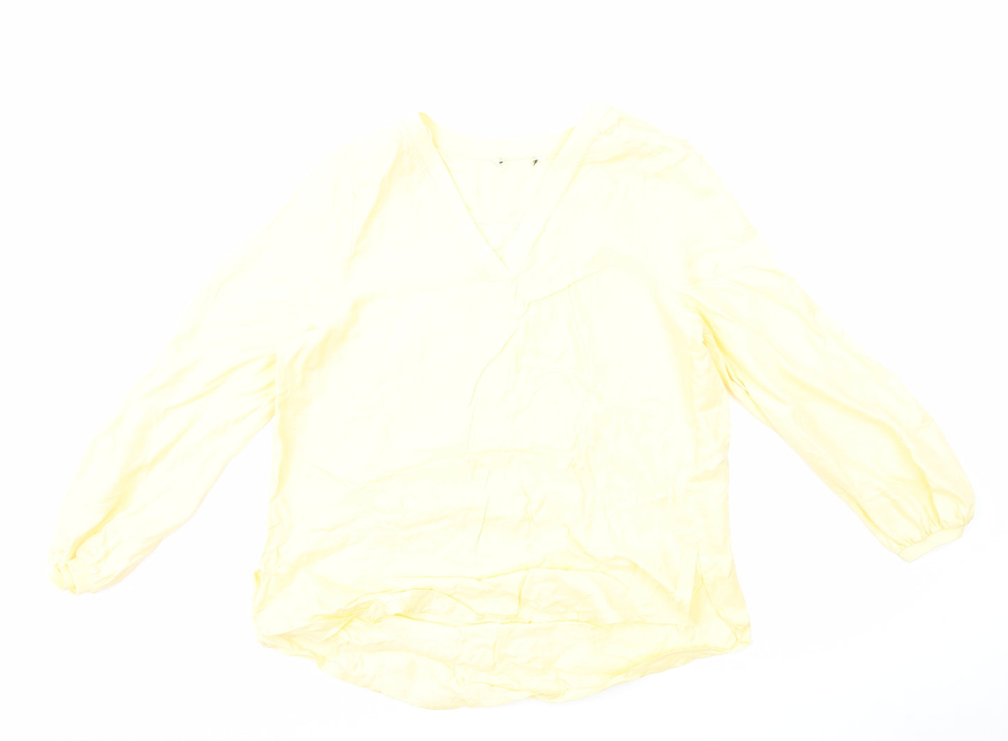 Marks and Spencer Womens Yellow Viscose Basic T-Shirt Size 14 V-Neck