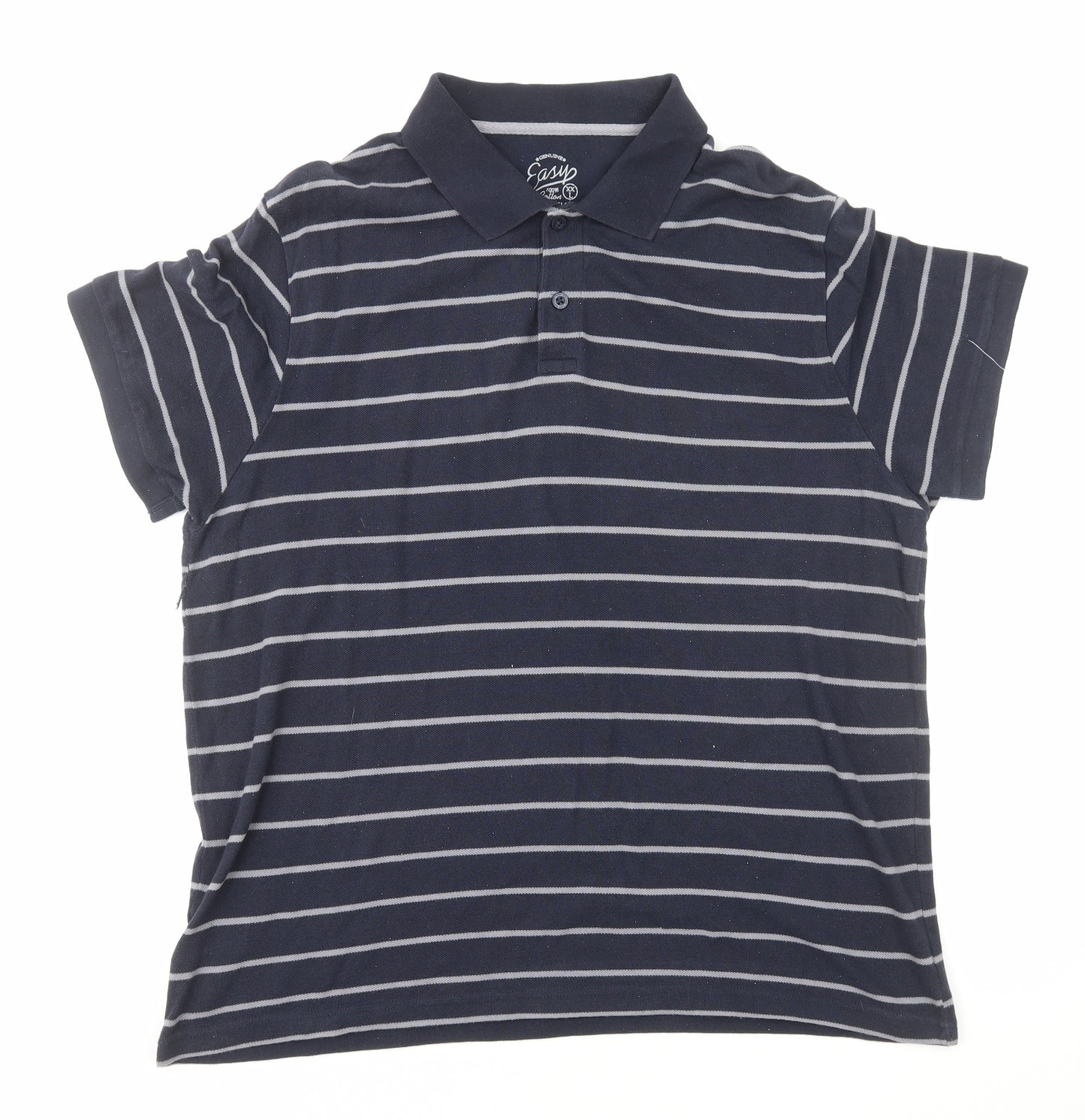 Easy Mens Blue Striped Cotton Polo Size 2XL Collared Pullover