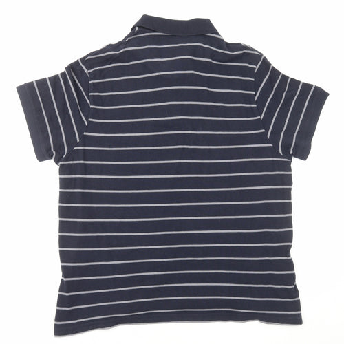 Easy Mens Blue Striped Cotton Polo Size 2XL Collared Pullover
