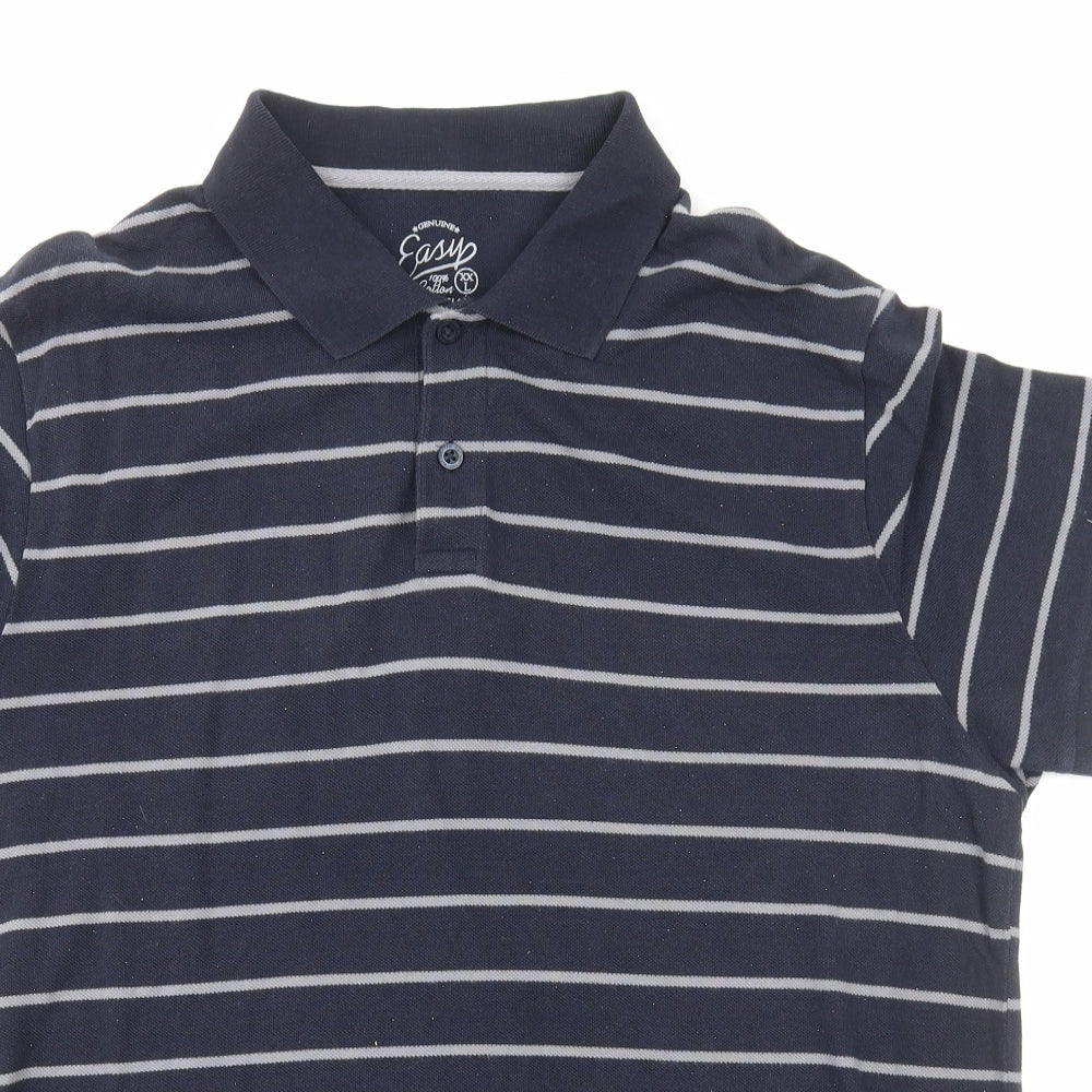 Easy Mens Blue Striped Cotton Polo Size 2XL Collared Pullover
