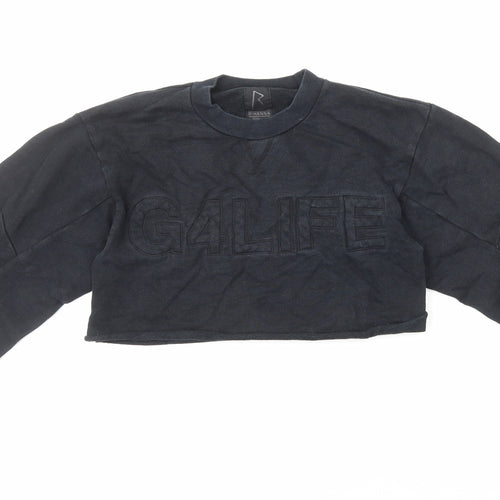 River Island Womens Black 100% Cotton Pullover Sweatshirt Size 8 Pullover - Cropped