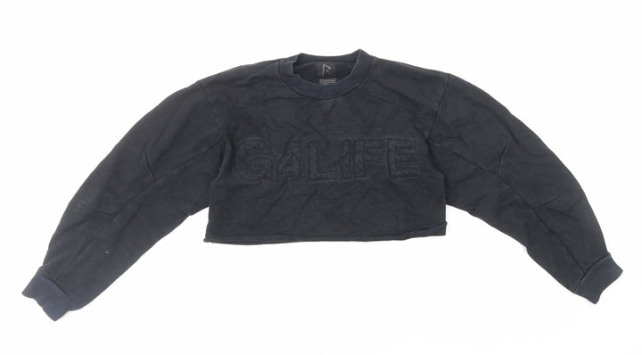 River Island Womens Black 100% Cotton Pullover Sweatshirt Size 8 Pullover - Cropped
