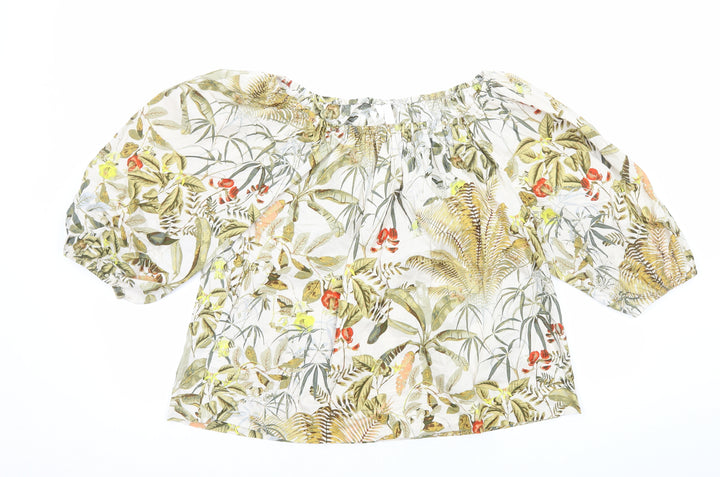 H&M Womens Multicoloured Geometric Cotton Basic T-Shirt Size M Off the Shoulder - Leaf Print