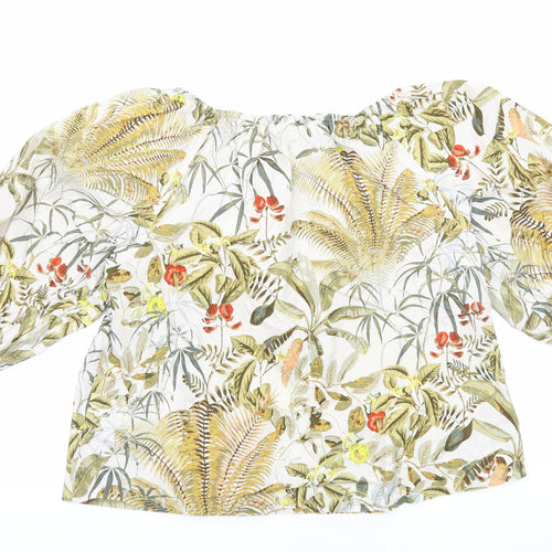 H&M Womens Multicoloured Geometric Cotton Basic T-Shirt Size M Off the Shoulder - Leaf Print