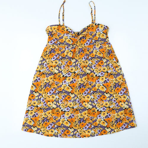 Divided Womens Orange Floral Polyester A-Line Size 8 Square Neck Pullover
