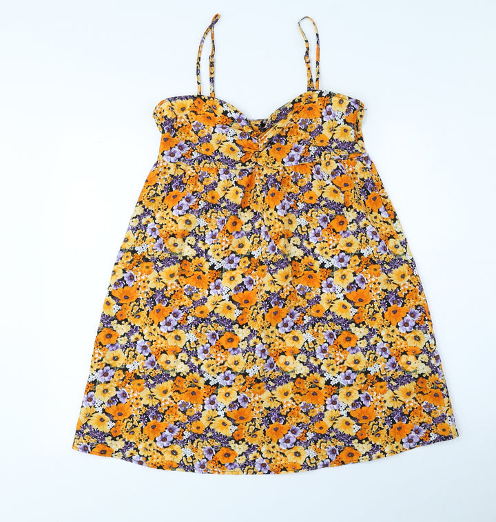 Divided Womens Orange Floral Polyester A-Line Size 8 Square Neck Pullover