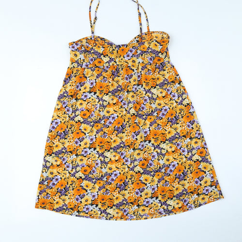 Divided Womens Orange Floral Polyester A-Line Size 8 Square Neck Pullover