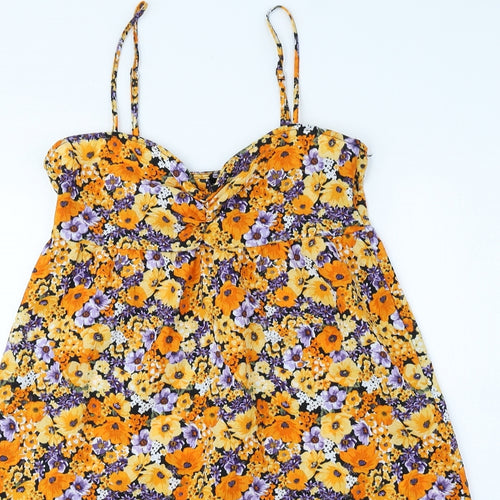 Divided Womens Orange Floral Polyester A-Line Size 8 Square Neck Pullover