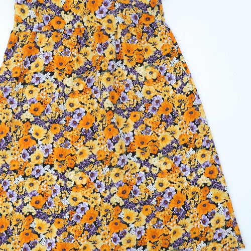 Divided Womens Orange Floral Polyester A-Line Size 8 Square Neck Pullover