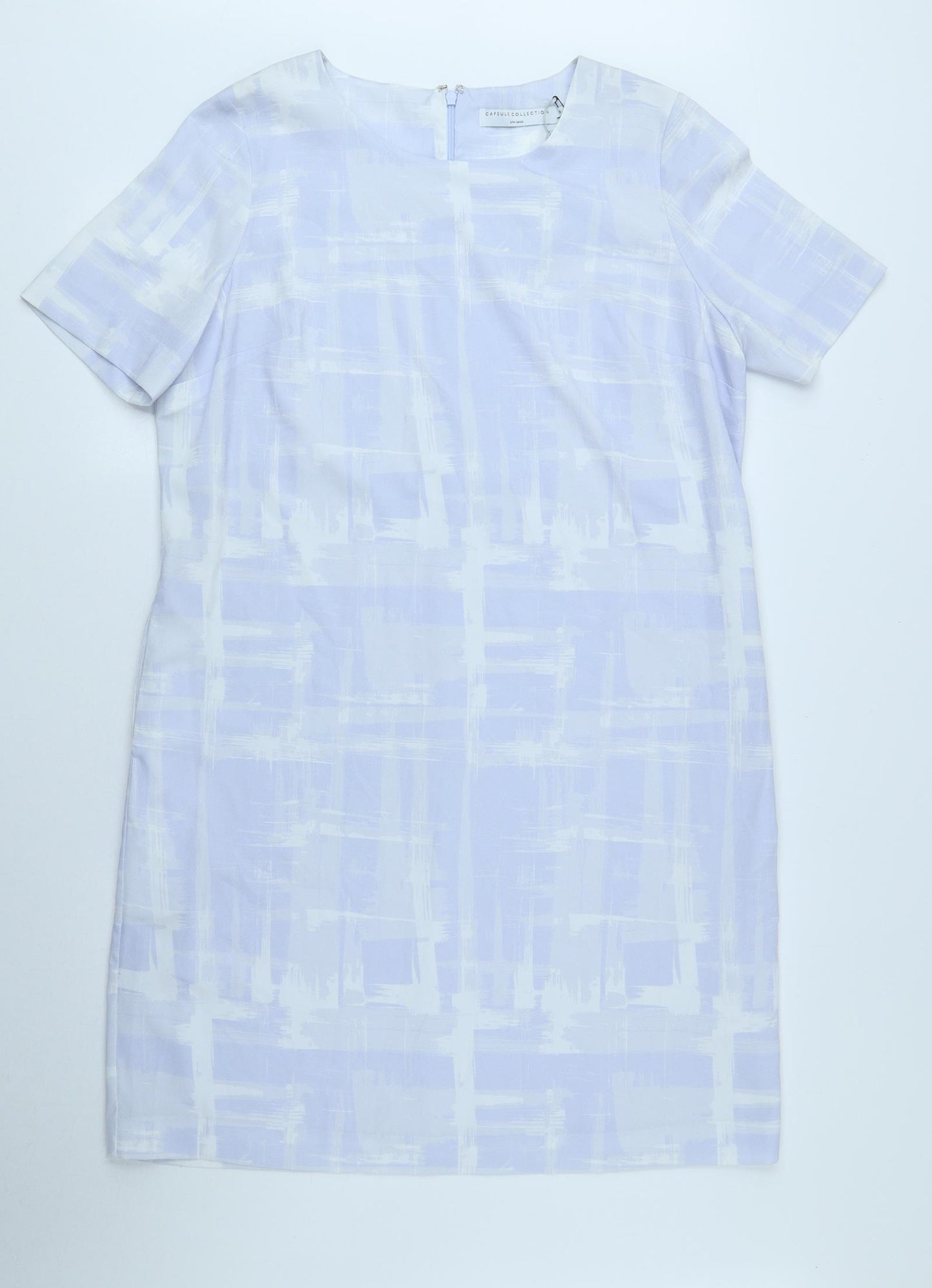 John Lewis Womens Purple Geometric Polyester Sheath Size 14 Round Neck Zip