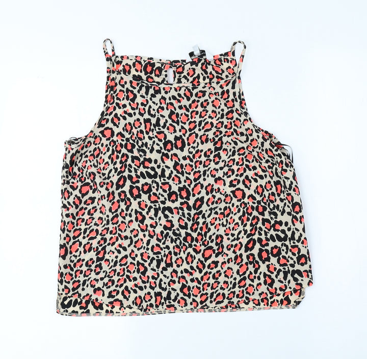 New Look Womens Beige Animal Print Polyester Camisole Tank Size 8 Crew Neck - Cheetah Print