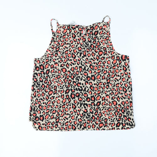 New Look Womens Beige Animal Print Polyester Camisole Tank Size 8 Crew Neck - Cheetah Print