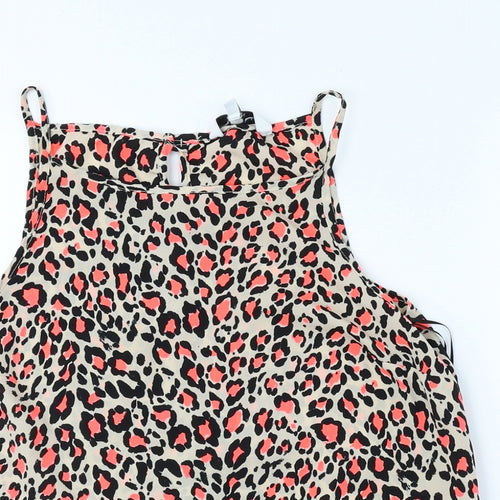 New Look Womens Beige Animal Print Polyester Camisole Tank Size 8 Crew Neck - Cheetah Print