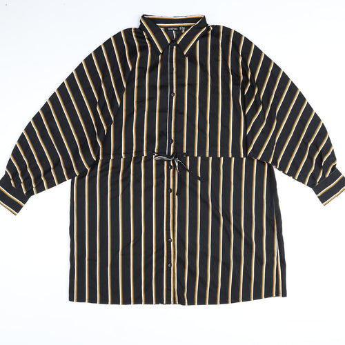 Boohoo Womens Black Striped Polyester Sheath Size 10 Collared Button
