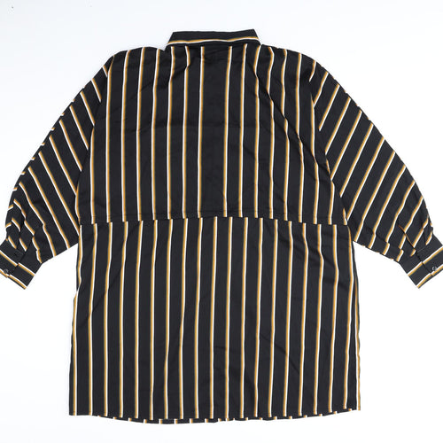 Boohoo Womens Black Striped Polyester Sheath Size 10 Collared Button