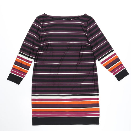 M&Co Womens Purple Striped Polyester Sheath Size 14 Boat Neck Pullover
