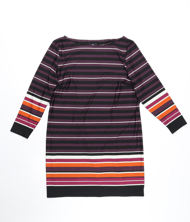 M&Co Womens Purple Striped Polyester Sheath Size 14 Boat Neck Pullover