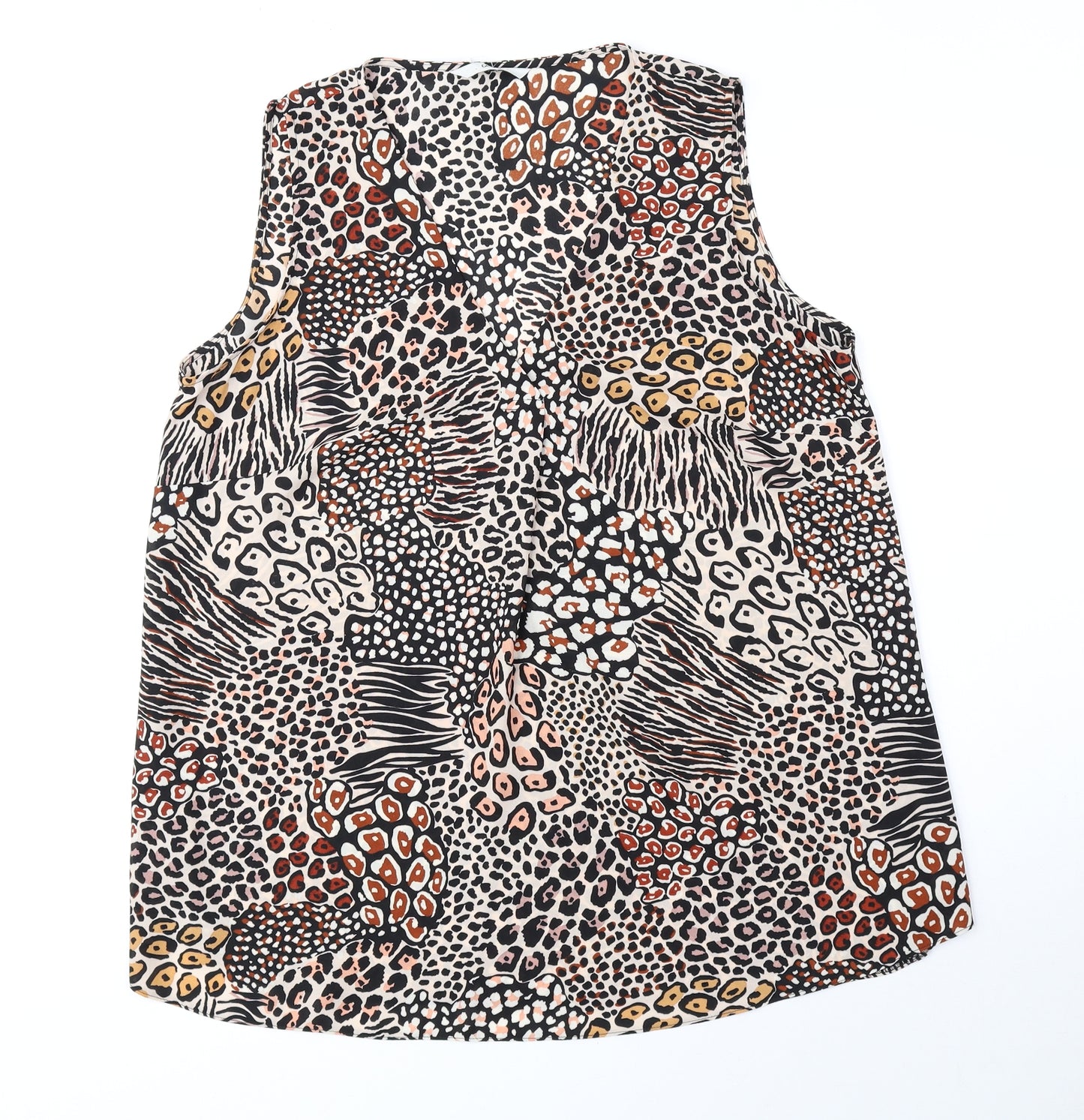 George Womens Black Animal Print Polyester Basic Blouse Size 12 V-Neck - Leopard Tiger Print