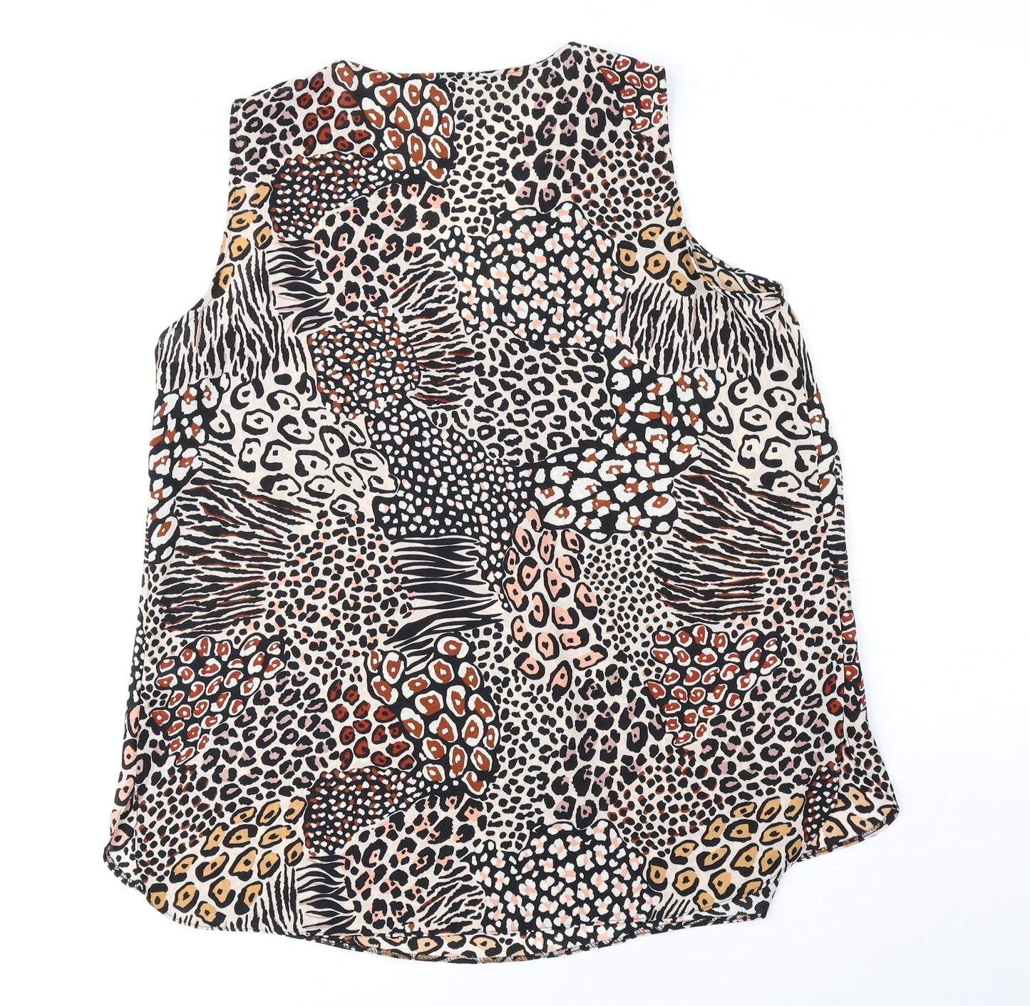 George Womens Black Animal Print Polyester Basic Blouse Size 12 V-Neck - Leopard Tiger Print